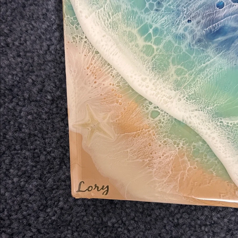 Heart-Shaped Epoxy and Wood Beach themed Art Piece, Mermaid & Captain - Picture 5 of 6